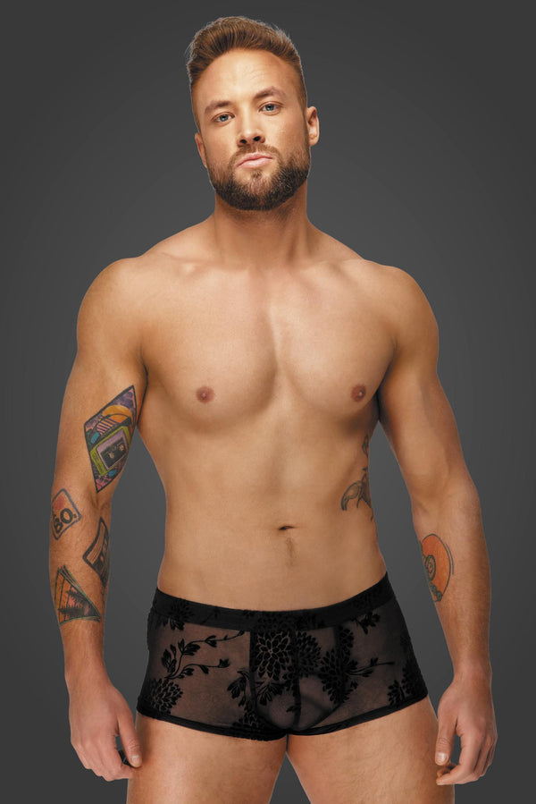Herren Shorts mit floralem Flockdruck und offenem Hosensteg | Noir Handmade Men