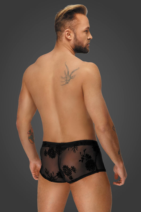 Herren Shorts mit floralem Flockdruck und offenem Hosensteg | Noir Handmade Men