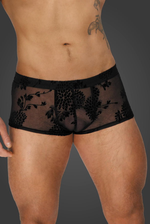 Herren Shorts mit floralem Flockdruck und offenem Hosensteg | Noir Handmade Men