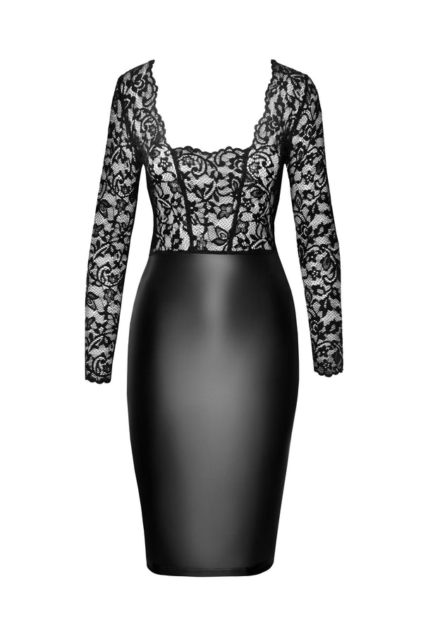 Elegantes Wetlook-Kleid mit Spitzendetails und figurbetontem Schnitt | Noir Handmade