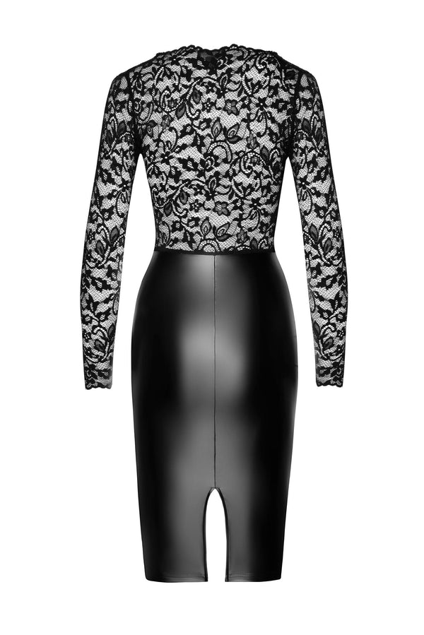 Elegantes Wetlook-Kleid mit Spitzendetails und figurbetontem Schnitt | Noir Handmade