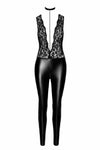 Spitzen-Wetlook Jumpsuit mit Halsband und abnehmbarer Kette | Noir Handmade