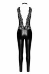 Spitzen-Wetlook Jumpsuit mit Halsband und abnehmbarer Kette | Noir Handmade