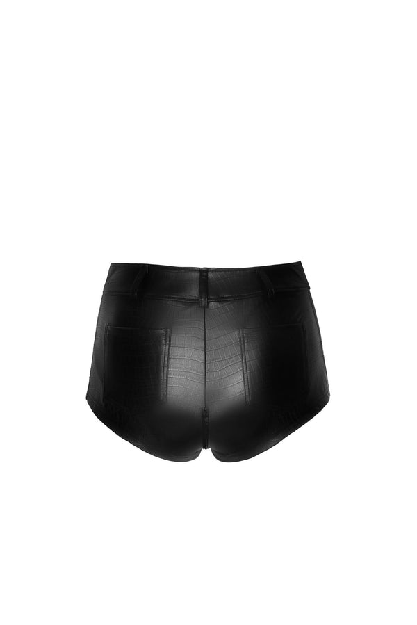 Wetlook Shorts mit Snake-Muster, Taschen und Knopfleiste | Noir Handmade