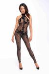 Netzstoff-Bodystocking mit Wildblumen-Flockdruck | Noir Handmade