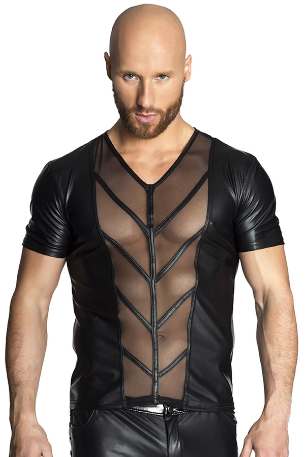Herren Gothic Wetlook Shirt mit Tüll-Einsatz H029 | Noir Handmade