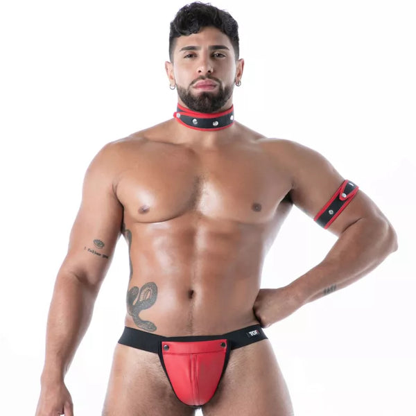 Roter Neoprene Snap Thong mit Second Skin Effekt von TOF Paris