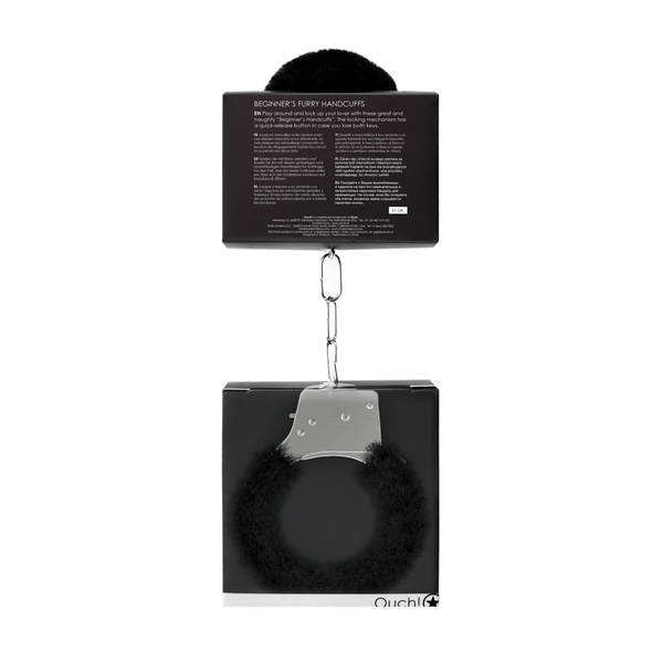 Schwarze elegante Handfesseln mit weichem Plüschbesatz von Ouch! by Shots – Ansicht 3