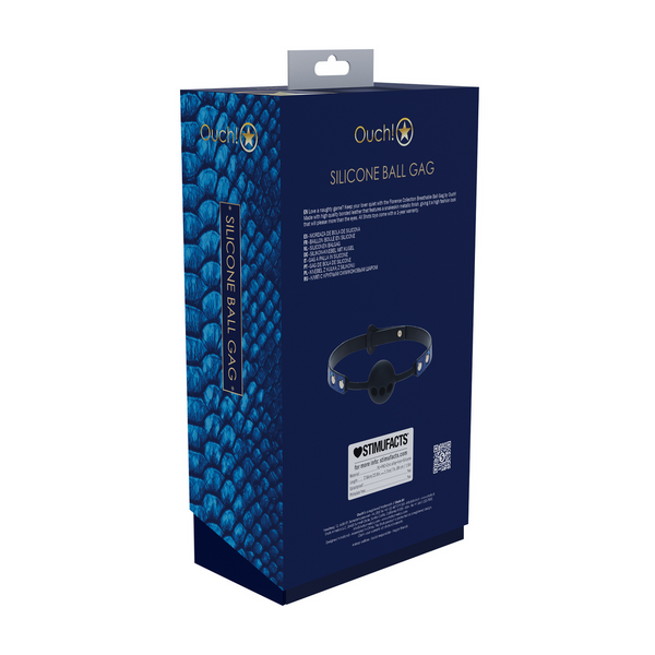 Blauer glanzvoller Atemknebel mit einem modischen schillernden Finish von Ouch! by Shots – Ansicht 3