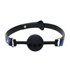 Blauer glanzvoller Atemknebel mit einem modischen schillernden Finish von Ouch! by Shots – Ansicht 4