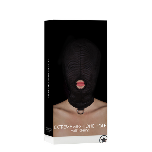 Schwarze mysteriöse Gesichtsmaske mit robustem Metallschlüsselring von Ouch! by Shots – Ansicht 2