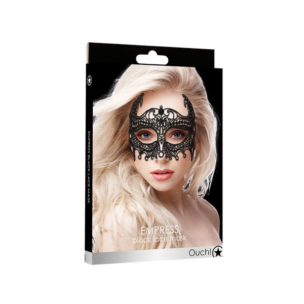 Schwarze filigrane Augenmaske im kunstvollen venezianischen Design von Ouch! by Shots – Ansicht 2