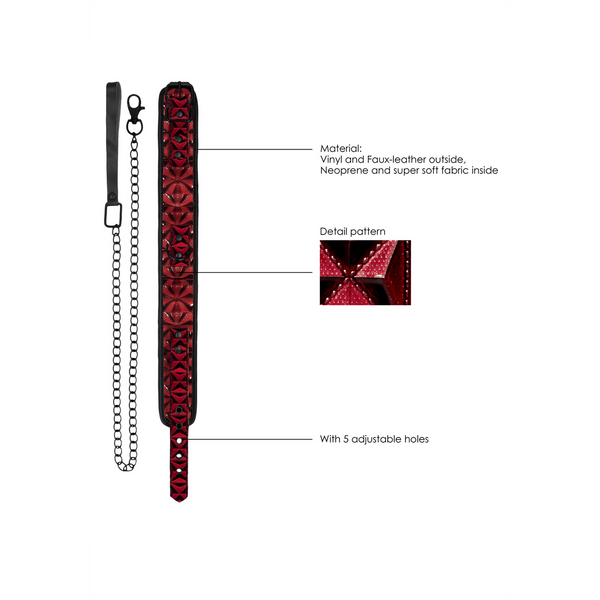 Rotes aufregendes Halsband mit markantem Rautenmuster und Kette von Ouch! by Shots – Ansicht 6