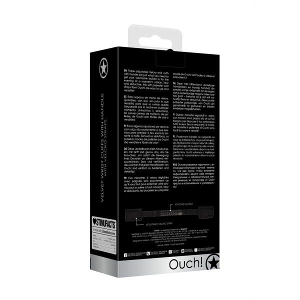 Schwarze verstellbare Fesselmanschetten mit Klettverschluss und stabilem Haltegriff von Ouch! by Shots – Ansicht 3
