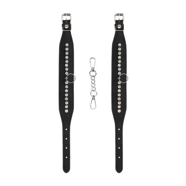 Schwarze glamouröse Knöchelmanschetten mit funkelnden Diamantnieten von Ouch! by Shots – Ansicht 5