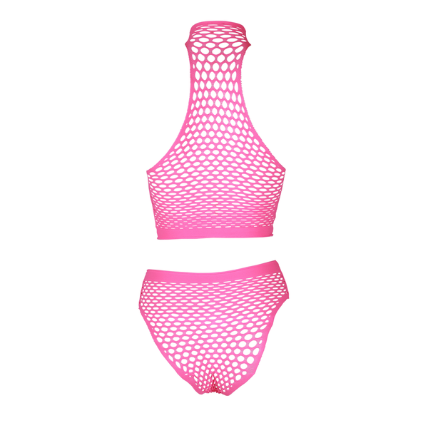 Pinkes leuchtendes Set mit Stehkragen und High Waist Slip von Ouch! by Shots – Ansicht 7