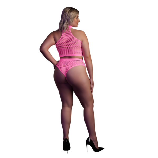Pinkes leuchtendes Set mit Stehkragen und High Waist Slip von Ouch! by Shots – Ansicht 10