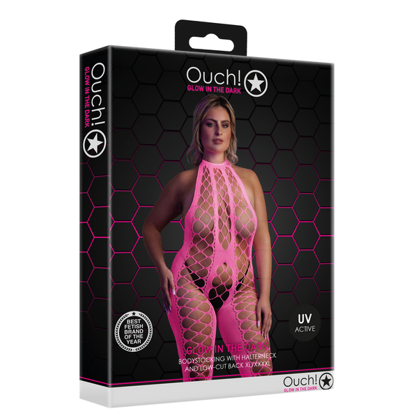 Pinker verführerischer Neon Bodystocking mit offenem Schritt von Ouch! by Shots – Ansicht 9