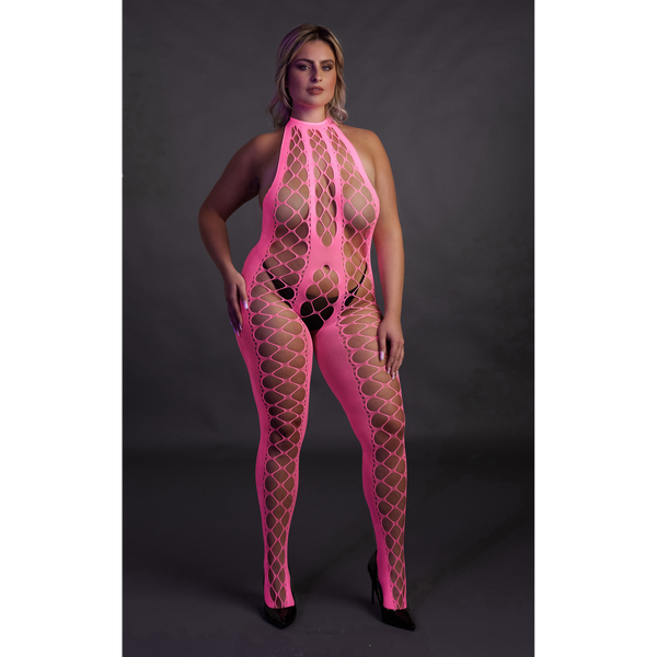 Pinker verführerischer Neon Bodystocking mit offenem Schritt von Ouch! by Shots – Ansicht 11