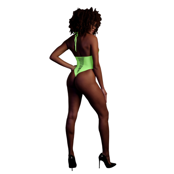 Grüner leuchtender High Cut Body mit elegantem Halterneck Design von Ouch! by Shots – Ansicht 3