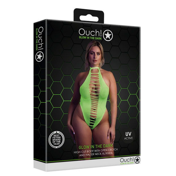 Grüner leuchtender High Cut Body mit elegantem Halterneck Design von Ouch! by Shots – Ansicht 9