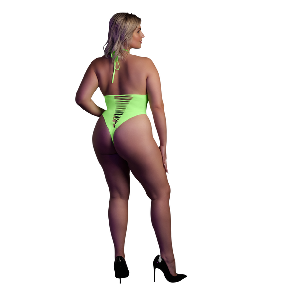 Grüner leuchtender High Cut Body mit elegantem Halterneck Design von Ouch! by Shots – Ansicht 10