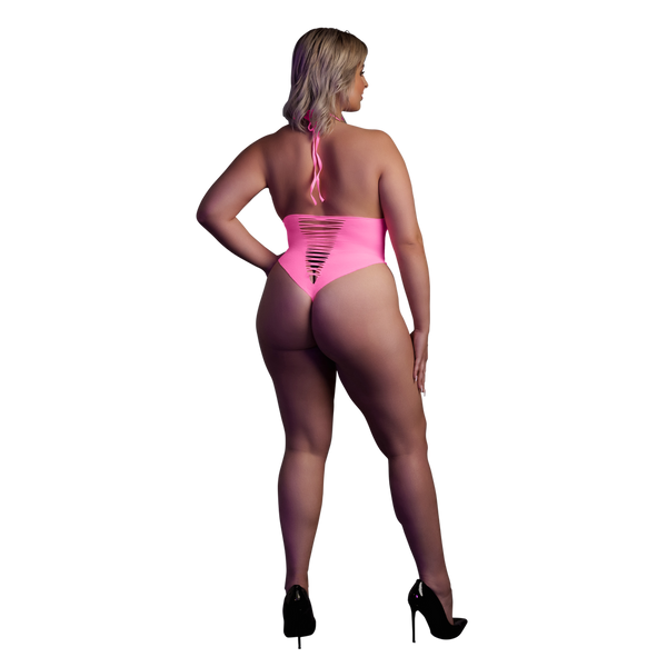 Pinker leuchtender High Cut Body mit elegantem Halterneck Design von Ouch! by Shots – Ansicht 10