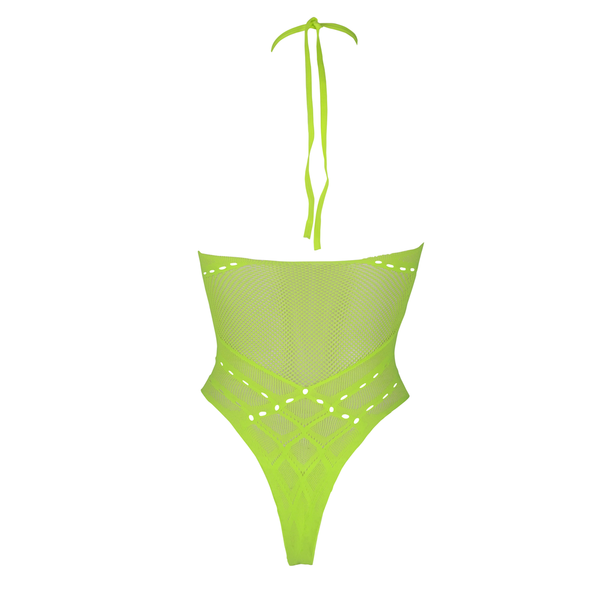 Grüner leuchtender Halterneck Body mit faszinierendem UV Effekt von Ouch! by Shots – Ansicht 14