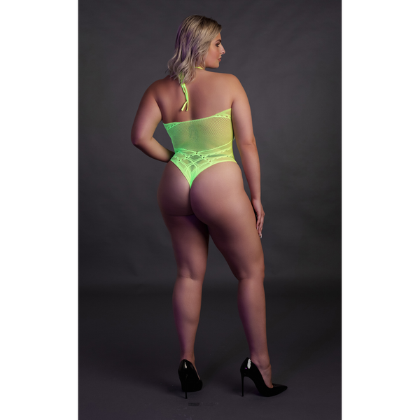 Grüner leuchtender Halterneck Body mit faszinierendem UV Effekt von Ouch! by Shots – Ansicht 12