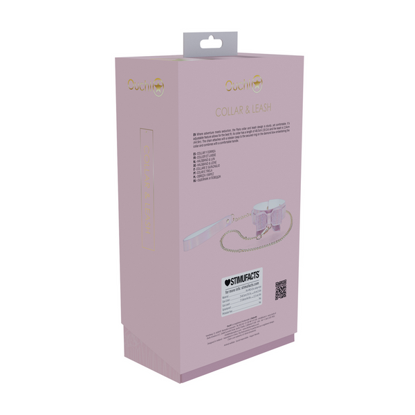 Pinkes aufregendes glamouröses Halsband mit passender eleganter Führleine von Ouch! by Shots – Ansicht 3