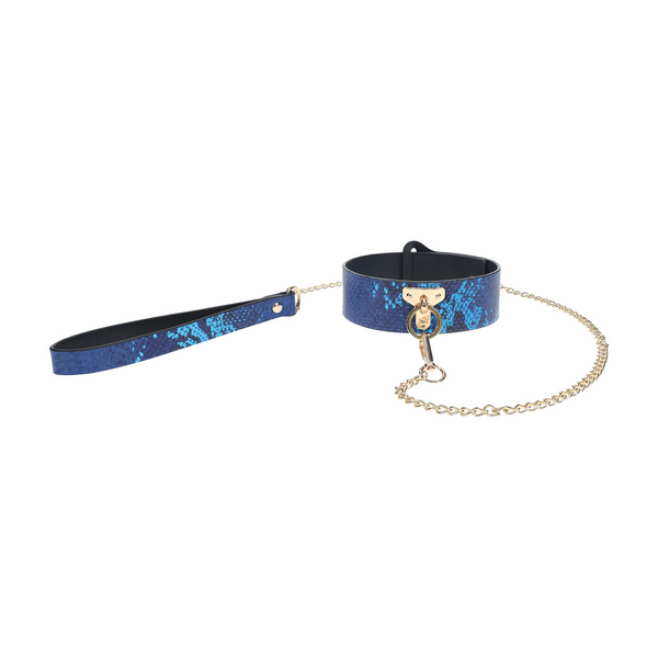 Blaues glanzvolles Halsband mit einer abnehmbaren robusten Führleine von Ouch! by Shots – Ansicht 4
