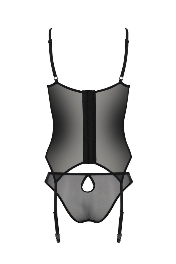 Transparentes Netz-Dessous-Set mit Strumpfhaltern und Bügel-BH | Passion