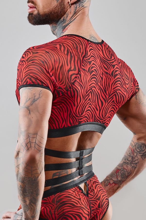 Harness Oberteil mit Gummibändern und Metallringen - SR-Zebra | Regnes Fetish Planet