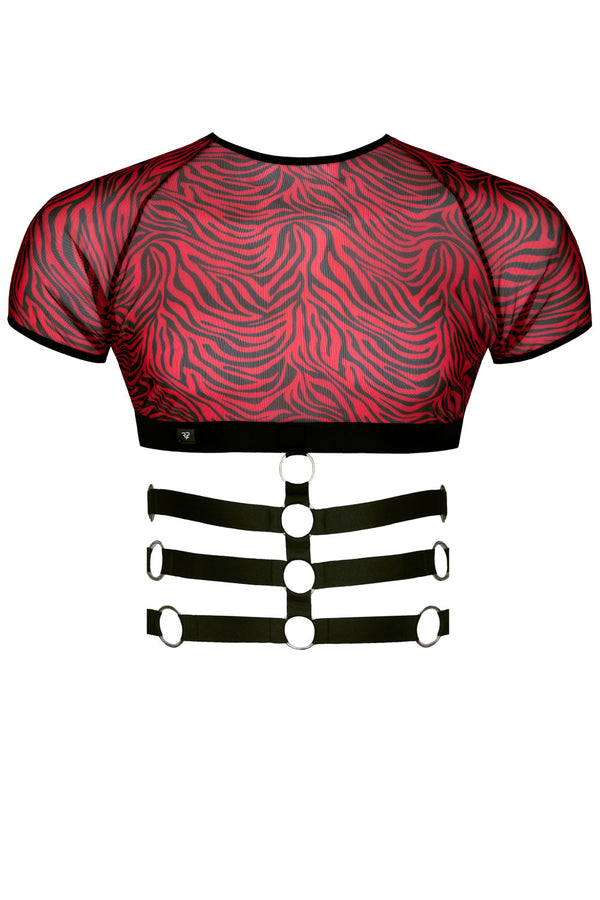 Harness Oberteil mit Gummibändern und Metallringen - SR-Zebra | Regnes Fetish Planet