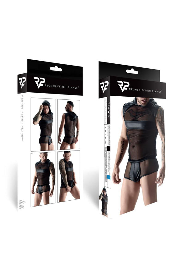 Transparentes Netz-Kapuzen-Shirt mit Wetlook-Optik | Regnes Fetish Planet