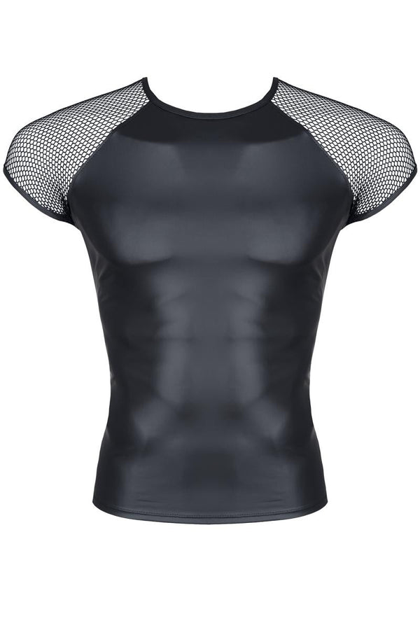 Transparentes Netz-T-Shirt mit glänzendem Wetlook-Akzent | Regnes Fetish Planet