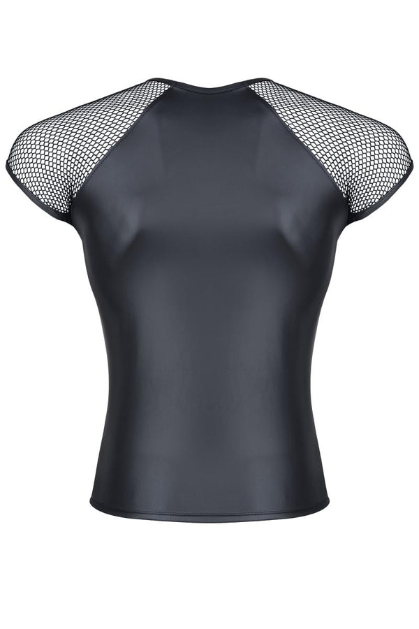 Transparentes Netz-T-Shirt mit glänzendem Wetlook-Akzent | Regnes Fetish Planet