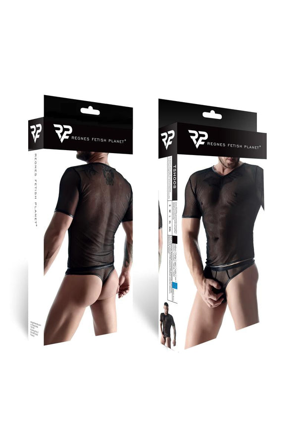 Transparentes Netz-T-Shirt mit mattem Wetlook-Saum | Regnes Fetish Planet