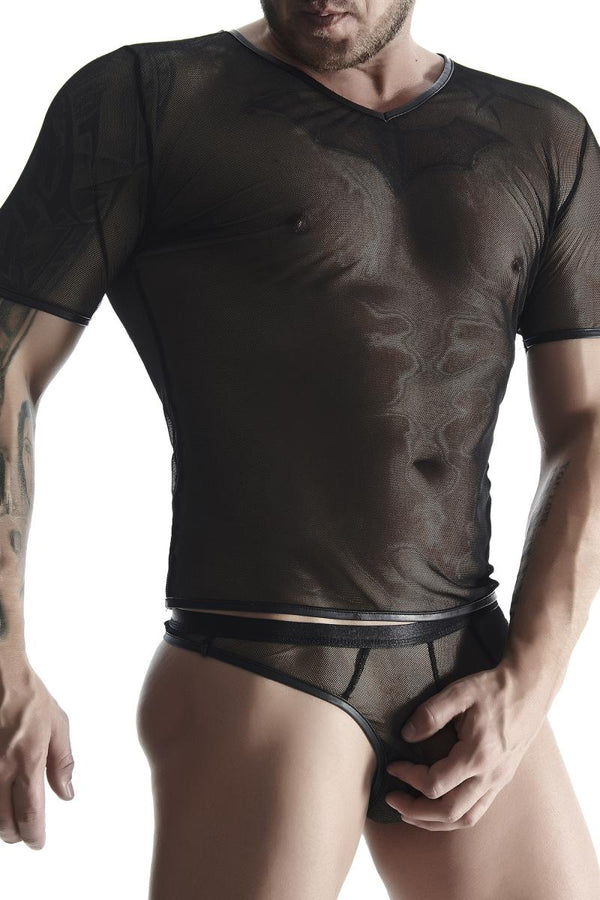 Transparentes Netz-T-Shirt mit mattem Wetlook-Saum | Regnes Fetish Planet