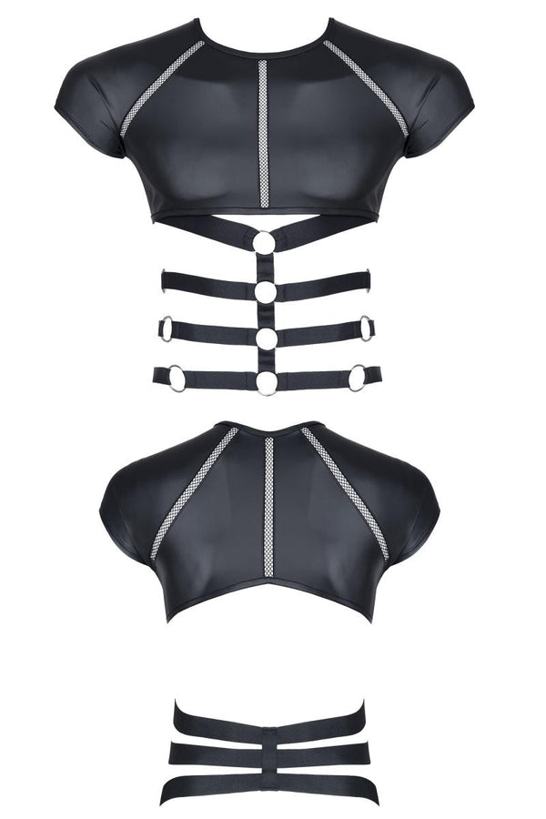 Transparentes Wetlook-Shirt mit Netzeinsätzen und Metalldetails | Regnes Fetish Planet