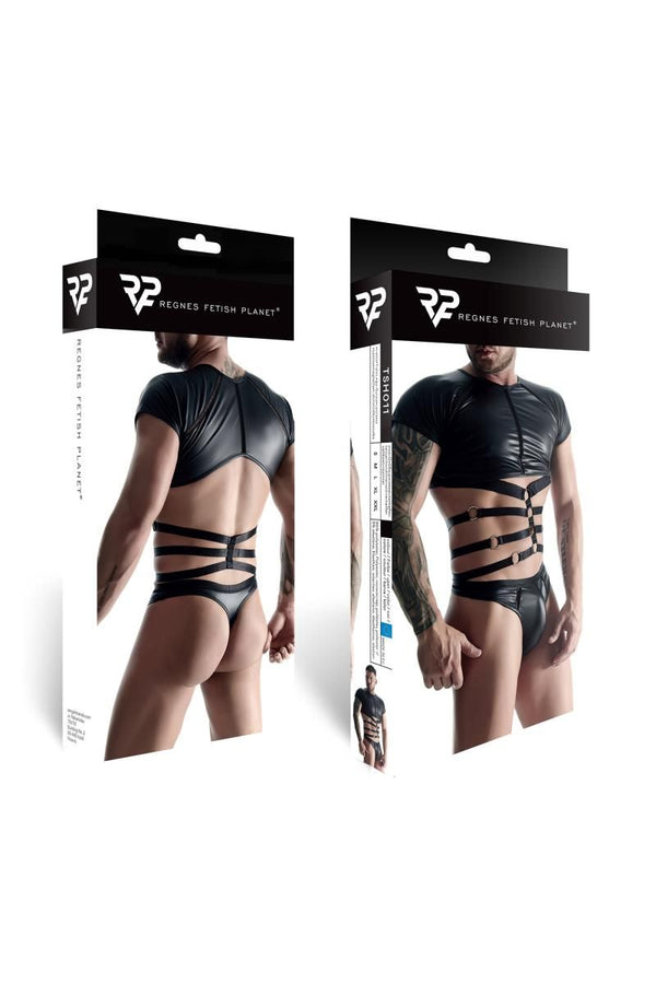 Transparentes Wetlook-Shirt mit Netzeinsätzen und Metalldetails | Regnes Fetish Planet