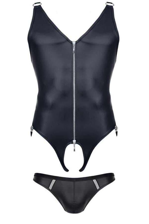 Ouvert Body mit Reißverschluss, seitlichen Clips und String | Regnes Fetish Planet