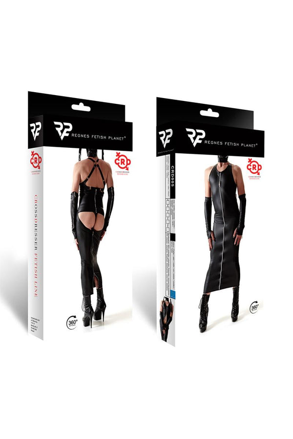 Langes Wetlook-Kleid mit Reißverschlüssen und Metallringen | Regnes Fetish Planet