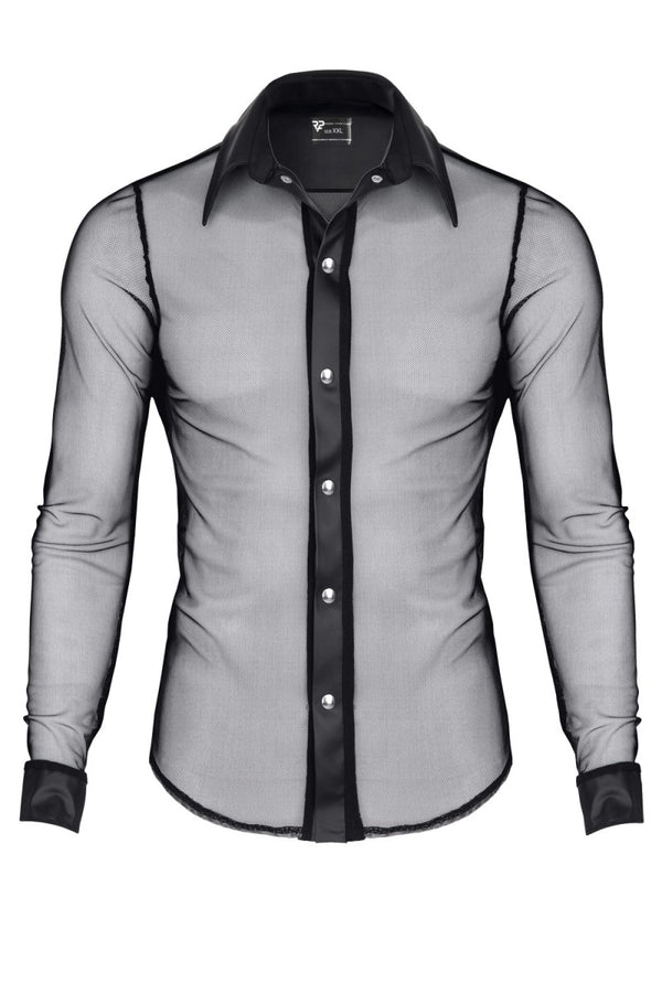 Herren Slim-Fit Hemd aus Wetlook-Mesh mit Metallknöpfen | Regnes Fetish Planet