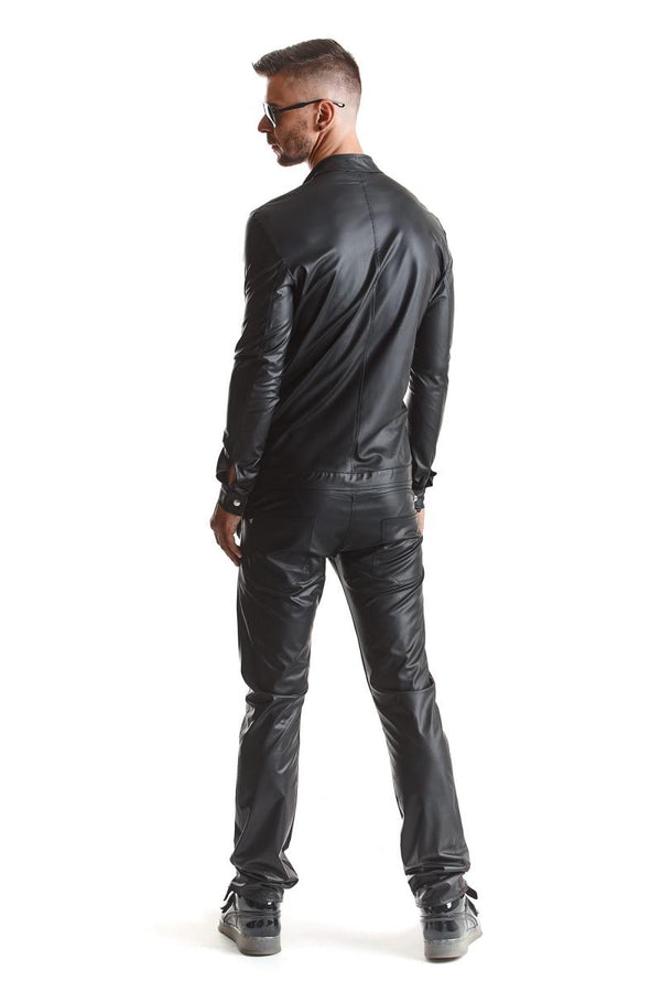 Slim-Fit Fliegerjacke aus Wetlook-Material mit Metallknöpfen | Regnes Fetish Planet