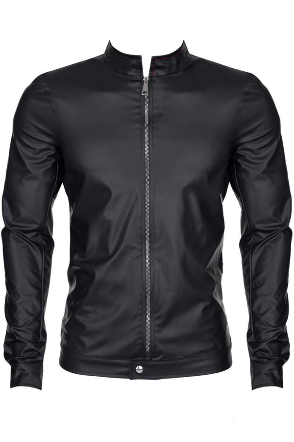Slim-Fit Fliegerjacke aus Wetlook-Material mit Metallknöpfen | Regnes Fetish Planet