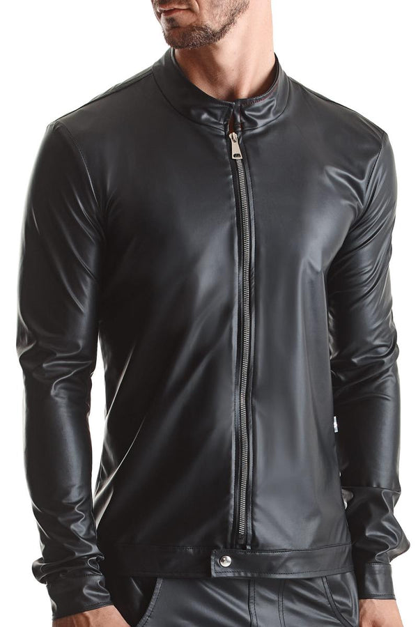 Slim-Fit Fliegerjacke aus Wetlook-Material mit Metallknöpfen | Regnes Fetish Planet