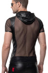 Schwarzes transparentes Herren-Shirt mit kapuze und praktischem reißverschluss | Regnes Fetish Planet