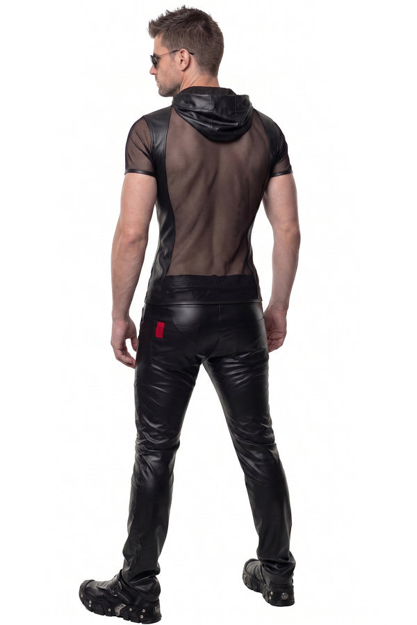 Schwarzes transparentes Herren-Shirt mit kapuze und praktischem reißverschluss | Regnes Fetish Planet