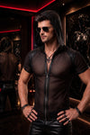 Schwarzes transparentes Herren-Shirt mit kapuze und praktischem reißverschluss | Regnes Fetish Planet